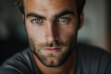 Obraz premium A close up of a man 's face with blue eyes