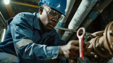 A Worker Tightening Pipe Fittings