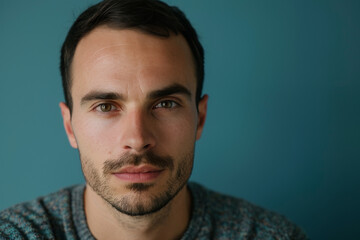 Fototapeta premium A close up of a man 's face with a blue background