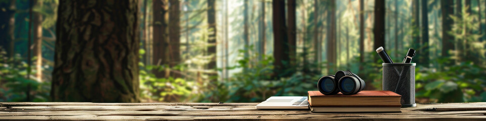 A tranquil forest retreat workspace with a laptop, embodying the serene side of workcations with nature's backdrop.