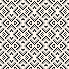 Geometric lines vector seamless pattern. Stylish texture with triangles, squares, chevron, arrows, lines. Abstract black and white linear graphic background. Retro sport style ornament. Repeat design - 779116213