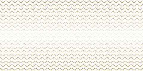Vector seamless pattern with horizontal waves, wavy lines, stripes. Golden background with halftone transition effect. Simple minimal gold and white texture. Repeatable geo design for print, decor - 779116269