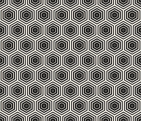 Vector monochrome seamless pattern with small hexagons, halftone lines, gradient transition effect. Black and white abstract geometric background with hexagonal grid texture. Simple repeated design - 779116278