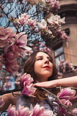 portrait of a woman with pink flowers
