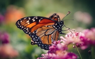 A delicate butterfly perched on a bright flower, symbolizing change and beauty, with a soft, blurred garden scene in the background
