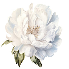 Obraz premium AI-generated watercolor cute white peony flower with leaves clip art illustration. Isolated elements on a white background.