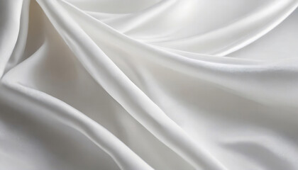 Elegant white silk sheets, soft waves, illuminated by gentle light.