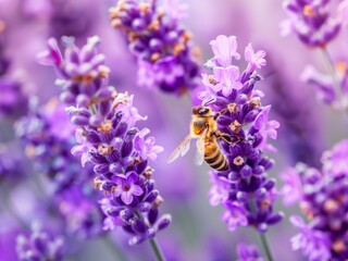 bee pollinating a vibrant purple, Aigenerated .jpg