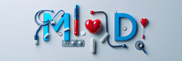 Artistic Representation of the Medical Profession using 'MD' abbreviation - obrazy, fototapety, plakaty