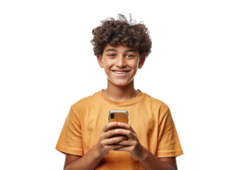 Young South American with Smartphone Smiles