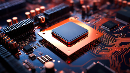 Fototapeta na wymiar Computer circuit board technology macro image. Semiconductor and circuit board. Electronic circuit board. technology style concept 