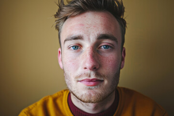 Obraz premium A close up of a man 's face with blue eyes and freckles