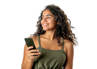 Smiling South American Woman with Smartphone