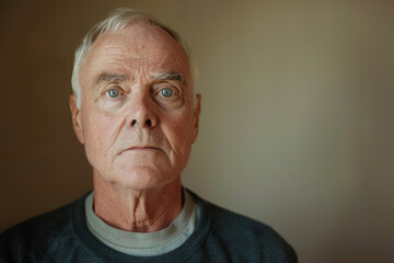 Obraz premium A man with gray hair and green eyes looks at the camera