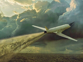 Obraz premium Airplane Spraying Substance Over Stormy Landscape