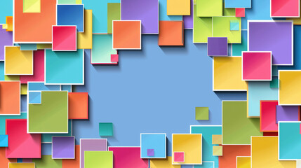 Colorful Squares Floating on Blue Background