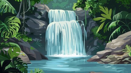 waterfall in the tropical jungle.