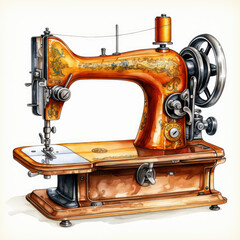 watercolor Sewing Machine clipart, Generative Ai