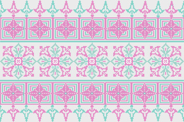 Seamless embroidery pattern  geometric  pastel flowers. Illustration  vector.