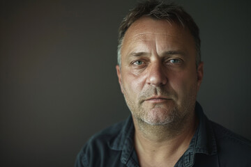 Fototapeta premium A man with a beard is wearing a black shirt
