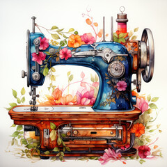 watercolor Sewing Machine clipart, Generative Ai