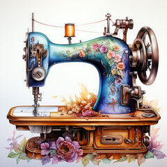 watercolor Sewing Machine clipart, Generative Ai