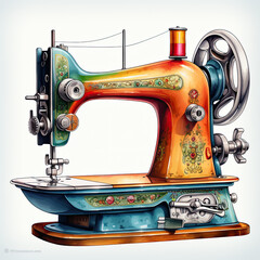 watercolor Sewing Machine clipart, Generative Ai