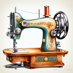 watercolor Sewing Machine clipart, Generative Ai