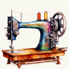 watercolor Sewing Machine clipart, Generative Ai