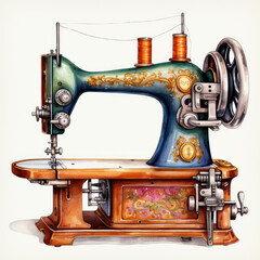 watercolor Sewing Machine clipart, Generative Ai