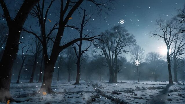 Frozen Forest: Winter Scene with Snowy Trees in 4K Video Loop.