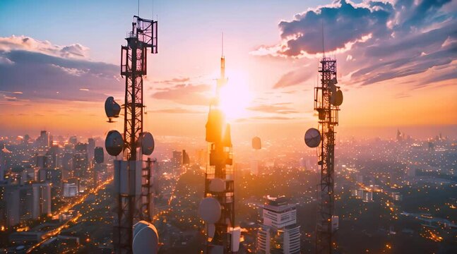 radio transmitter tower with a beautiful evening sky background