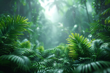 Tropical exotic leaves background. Natural landscape with frame made of green plants in rainforest