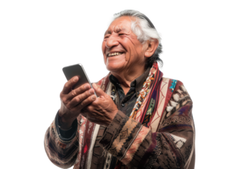 Elderly Native American with Smartphone