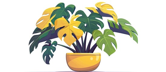 Fototapeta na wymiar An artistic portrayal of a houseplant in a flowerpot with yellow flowers and green leaves on a white background, capturing the beauty of nature