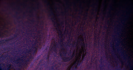 Sparkling fluid. Glitter paint flow. Blur purple black color shiny shimmer particles ink emulsion...
