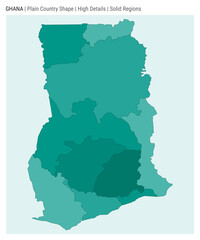 Fototapeta premium Ghana plain country map. High Details. Solid Regions style. Shape of Ghana. Vector illustration.