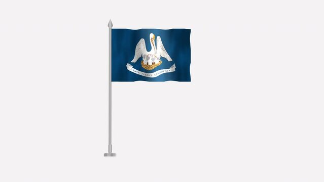 Flag of Louisiana, Pole flag of Louisiana on white screen, USA States Louisiana 3D Animation flag waving in the wind isolated on white Background. 
