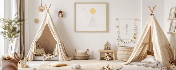 Mockup posters in child room interior, Scandinavian style children room
