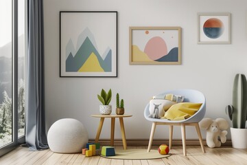 Mockup posters in child room interior, Scandinavian style children room