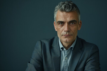 Obraz premium A man in a suit and blue shirt looks at the camera