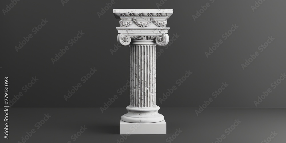 Poster a white pillar with a decorative design on top. suitable for architectural and interior design proje