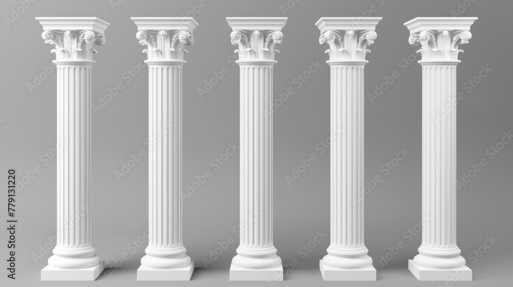 Poster A row of four white columns against a gray backdrop. Ideal for architectural or interior design projects