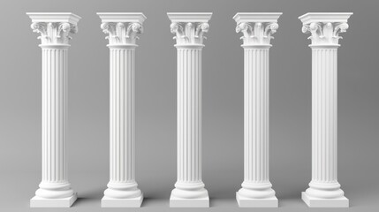 A row of four white columns against a gray backdrop. Ideal for architectural or interior design projects