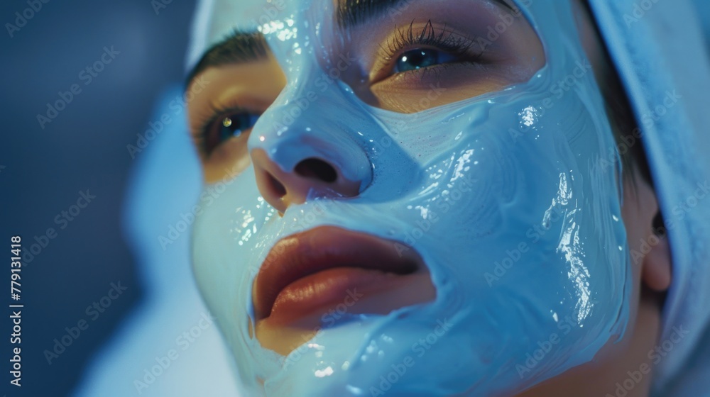 Poster close-up of a person wearing a protective face mask. suitable for health and safety concepts