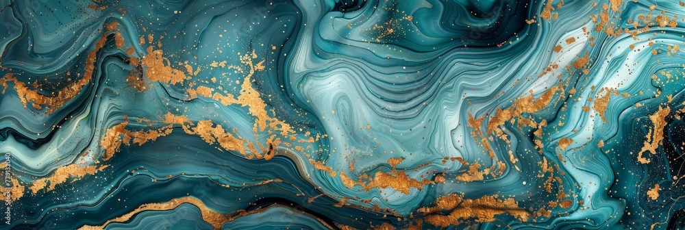 Poster swirls of gold and blue intertwine in a mesmerizing dance, creating a sense of celestial elegance an