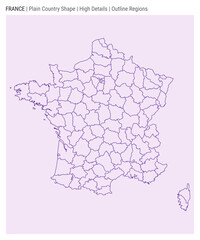 France plain country map. High Details. Outline Regions style. Shape of France. Vector illustration.
