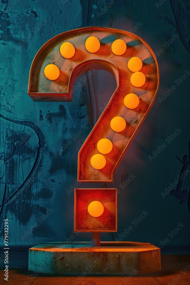 Poster illuminated question mark on stand, suitable for educational concepts