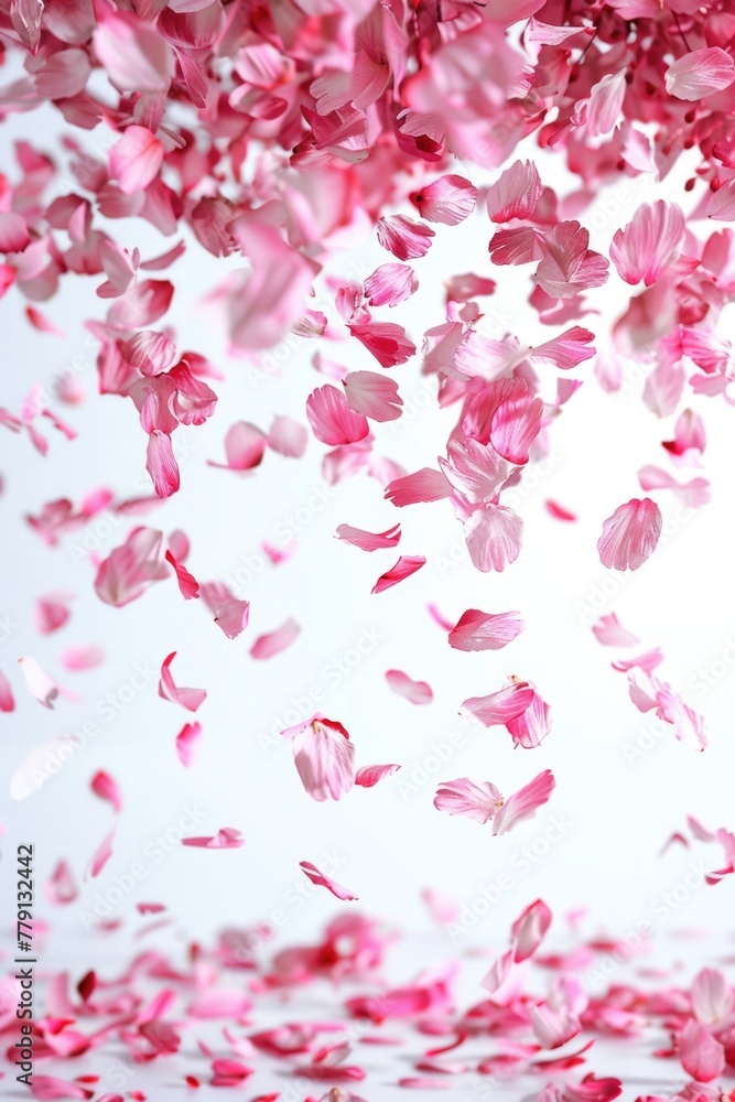 Poster pink flowers floating in the air, suitable for various design projects