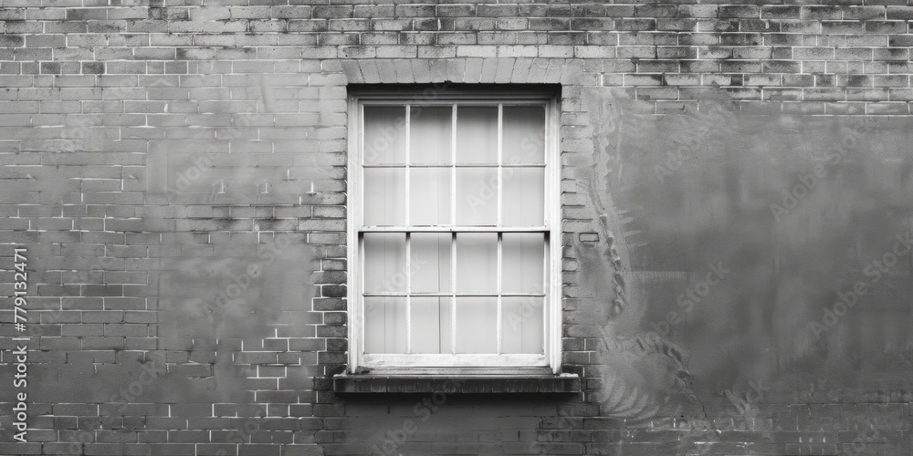 Poster a classic black and white photo of a window on a brick building. suitable for architectural projects